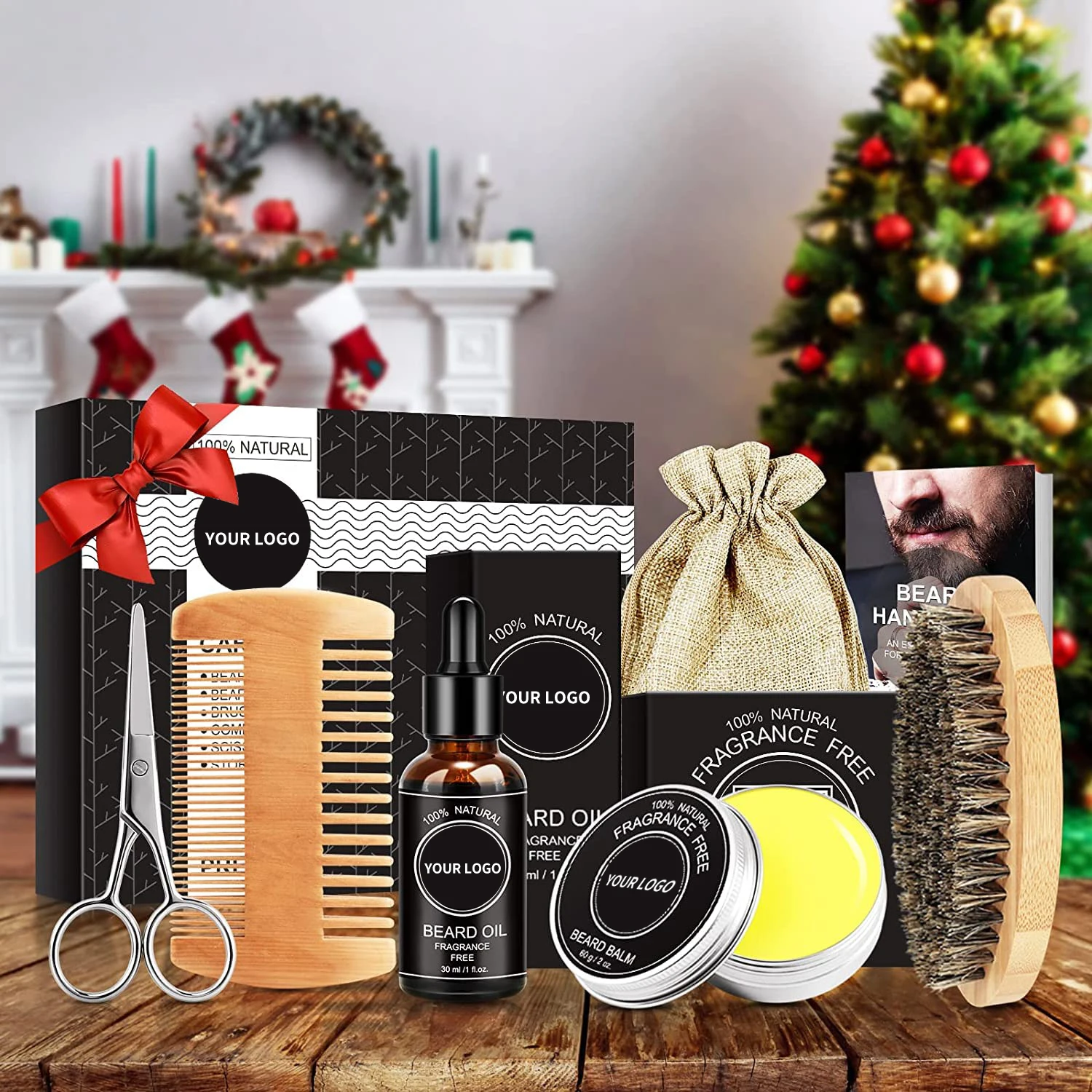 Beard Growth Oil Balm Wash Gel Set Natural Organic Vegan Men Grooming Beard Care Kit For Mustache