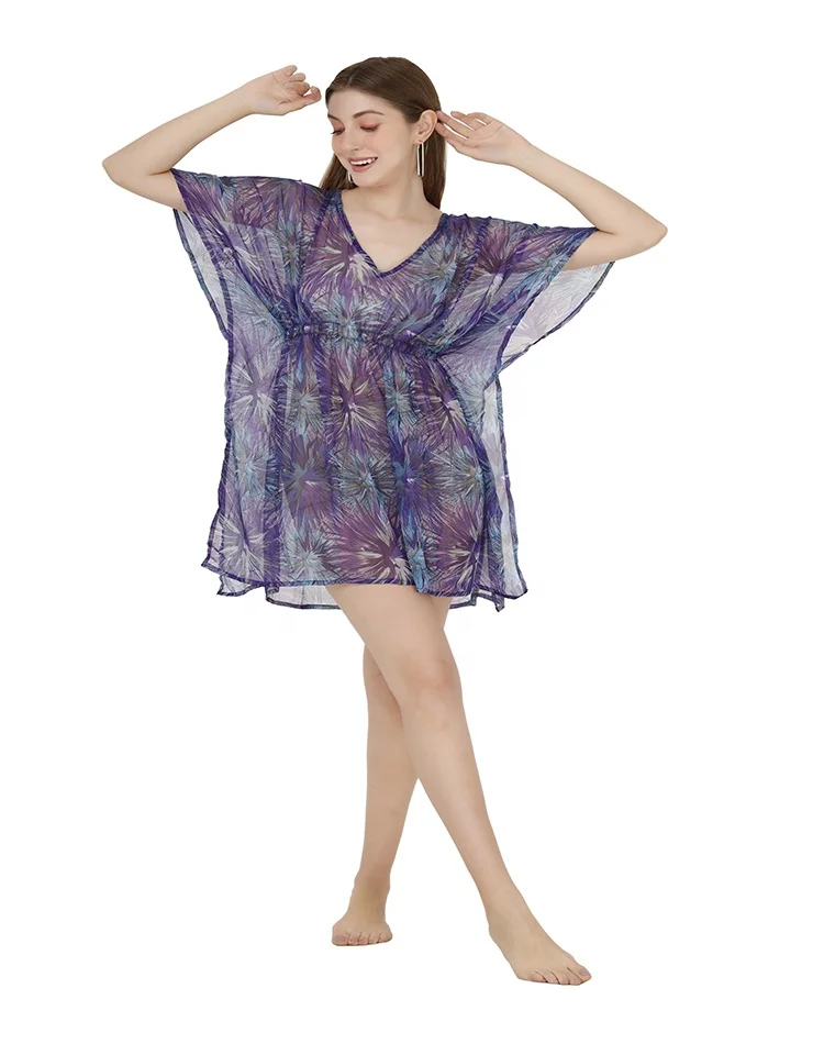 Swimwear Beachwear 2023 cover-up poly chiffon swimsuit summer beachwear see through dress swim caftan dress for women