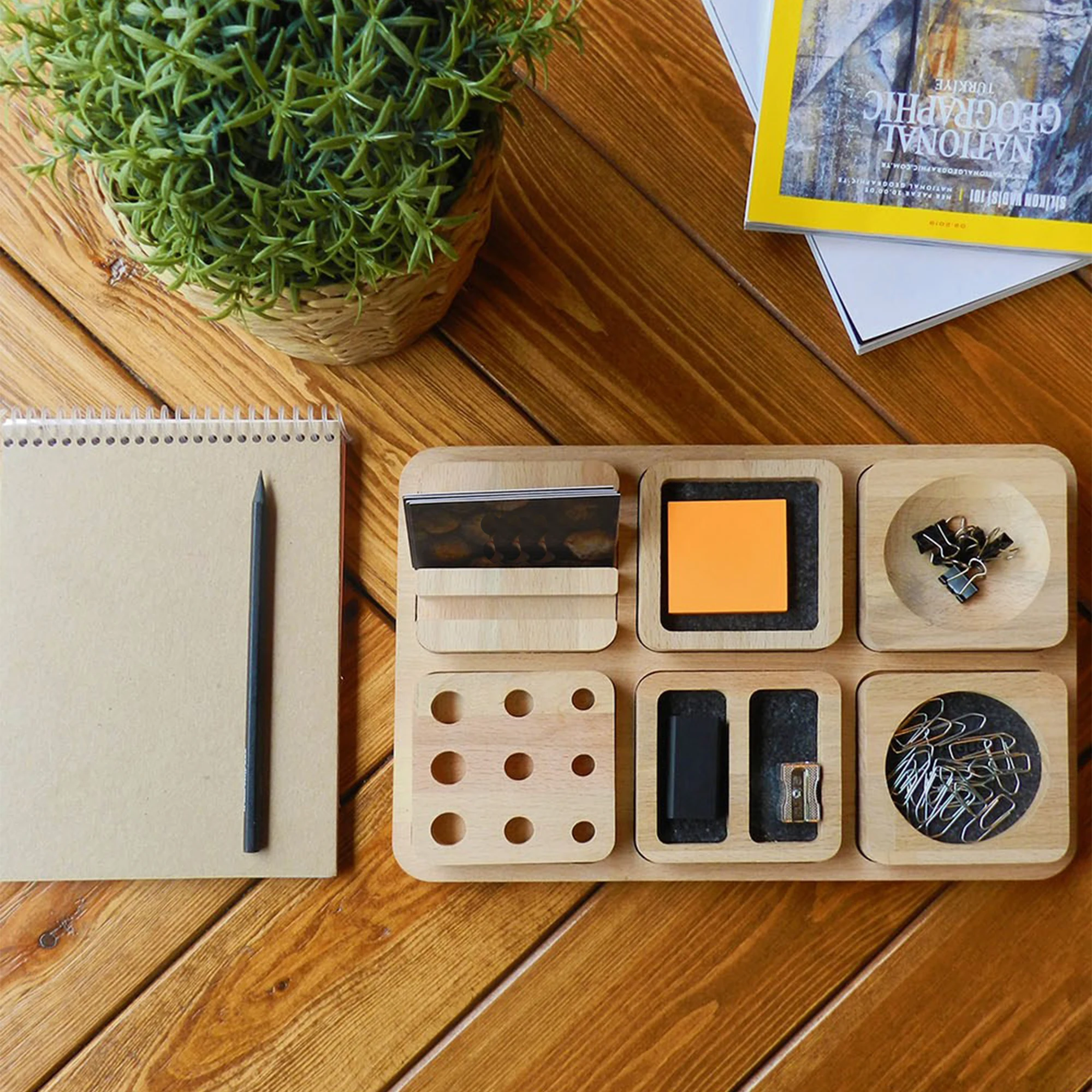 Phone accessory pencil case card holder wooden table organizers workplace organization office desk organizen phone stand