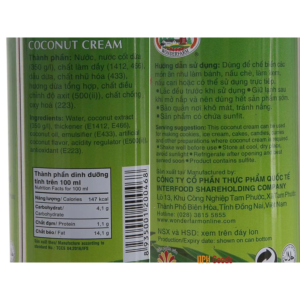 Best seller /Vietnamese special seasoning Wonderfarm coconut milk cream 160ml / high quality for export