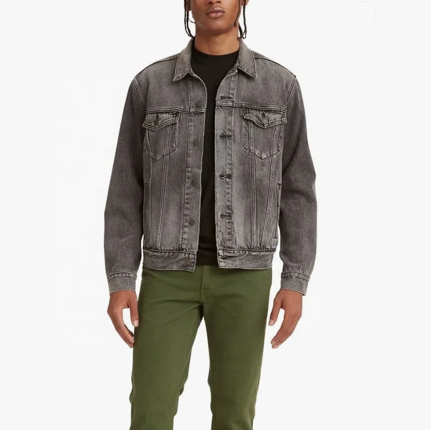 Wholesale blank men denim jacket long sleeve single button denim cowboy black jeans jacket for men