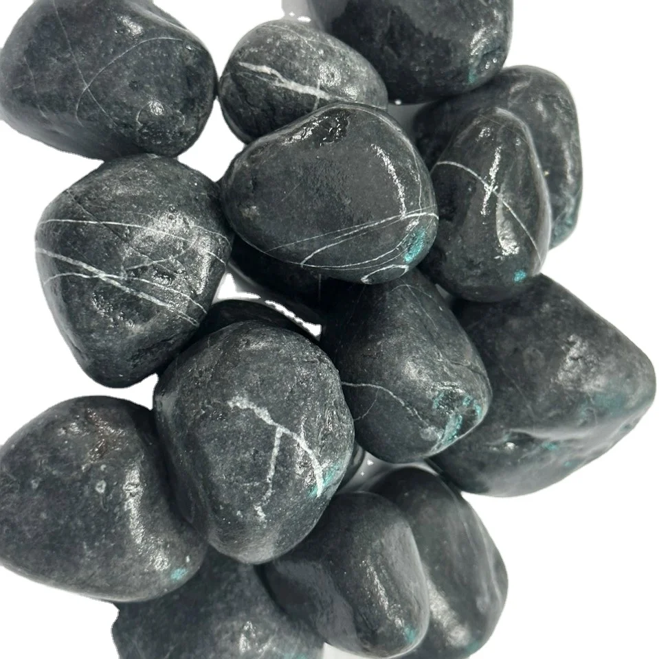 Super Cheap Tumbled Unpolished 10-80mm Black pebbles tumbled stone pebble for garden landscape decoration outdoor Gravel