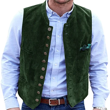 Trachten Oktoberfest Cow Suede Leather Vest For Men