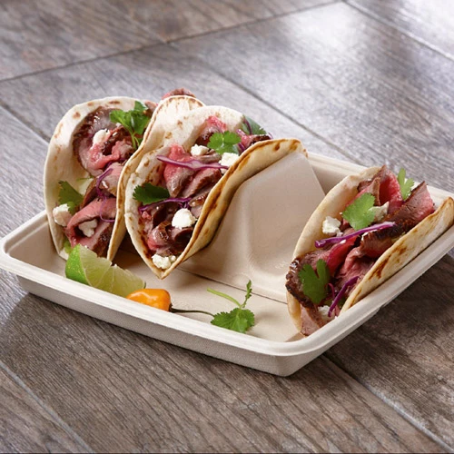 100% Biodegradable Disposable Taco Holder Eco Friendly Bagasse Sugarcane Plate for Packing Taco