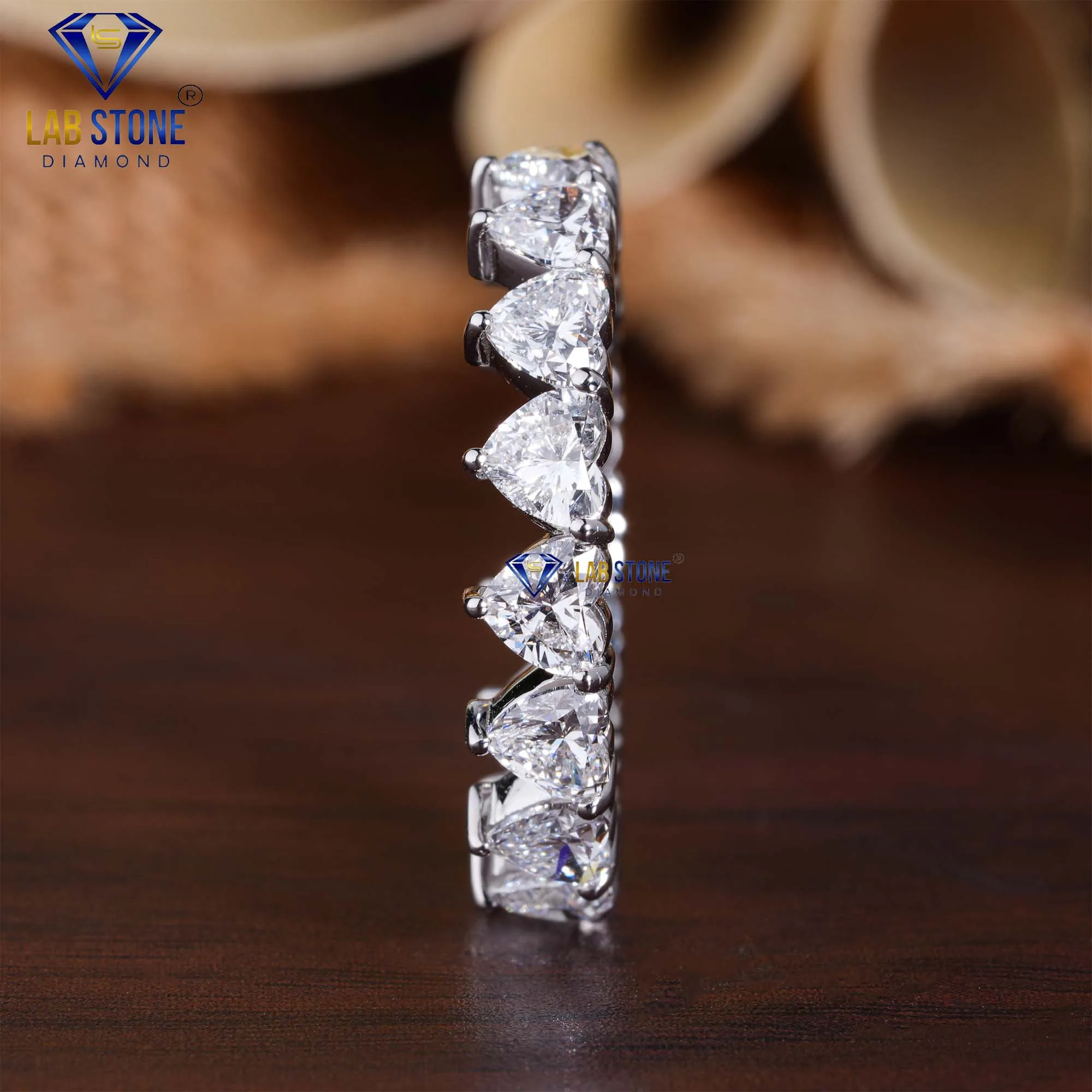 3.18 TDW Heart Cut Diamond White Gold Ring by Lab-Stone / Ethical And Stunning Ring / EF-VS color