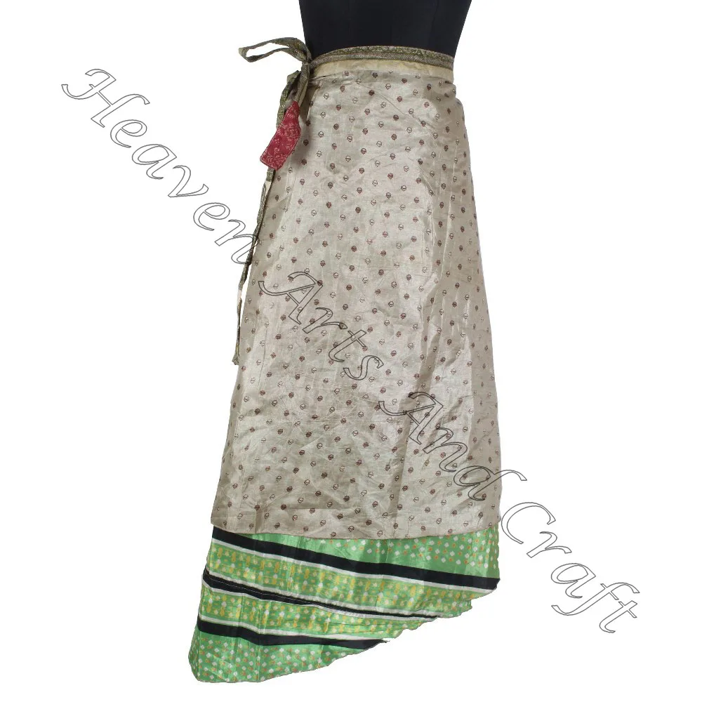 New Girls Silk Long Wrap Skirt Beach Wholesale For Sale Women Wear Vintage Silk Sari Long Length Wrap Around Skirt 2 Layer magic