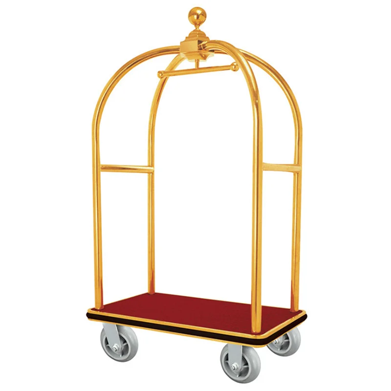 Wholesale Luxury Hotel Stainless Steel Birdcage Luggage Trolley Four Wheels Golden Luggage Cart Trolley