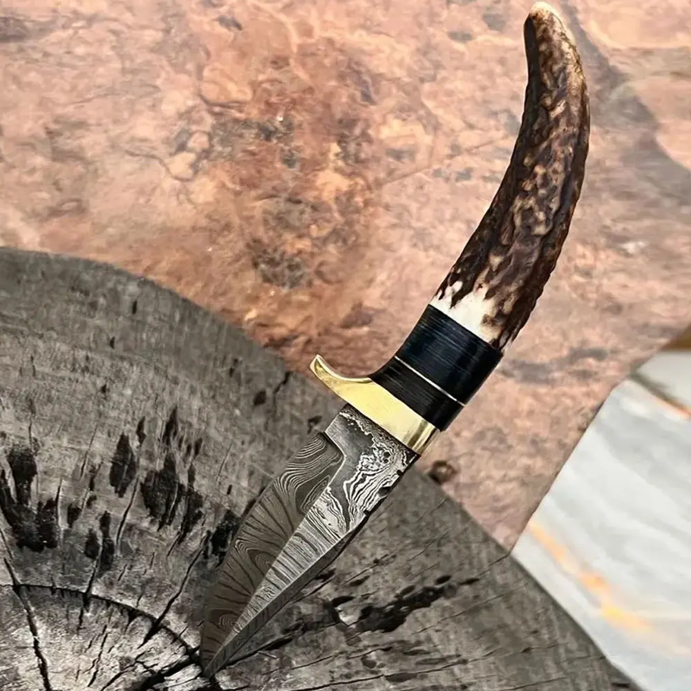 Mini Pocket Carry Knife Fixed Blade Hunting Skinning Knife Damascus Steel made skinner Knife for online sale