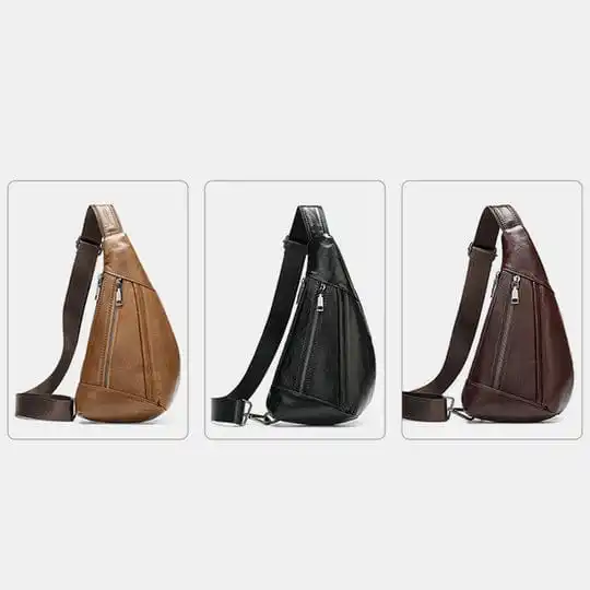 Waterproof Leather Sling Pack for Hiking Hands Free Phone Holder Mini Sling Backpack Cross Body Small Sling Bag for Men Women