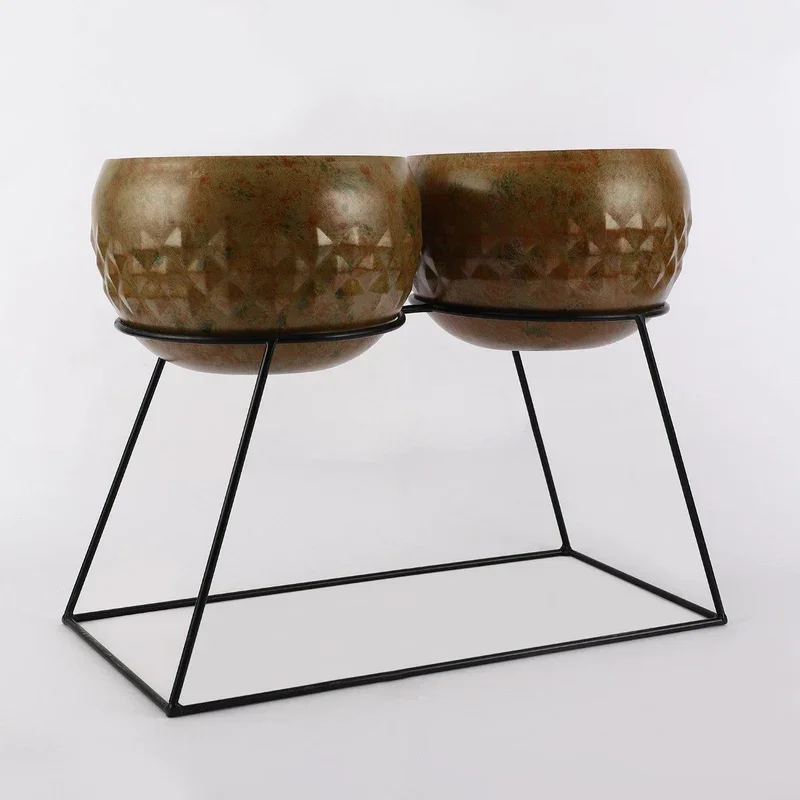 METAL DOUBLE BOWL PLANTER WITH STAND New Design Modern Planter