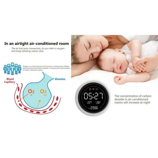 Hot Sale NDIR CO2 Detector Air Quality Monitor Clock Alarm Clock Desktop Gas Analyzer CO2 Meter Carbon Dioxide Detector