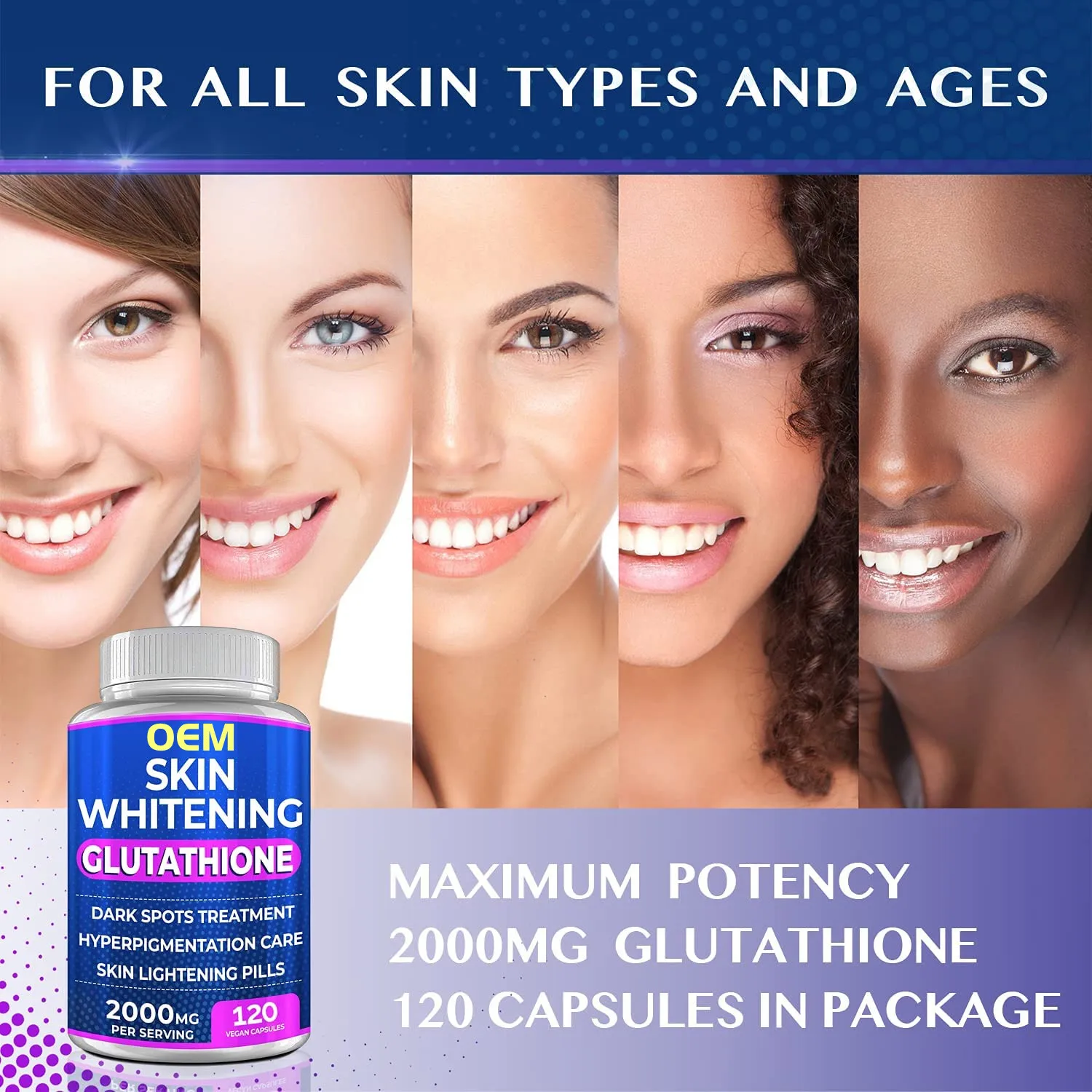 Private Label Vegan 10000Mg Vitamin C Collagen Skin Whitening L-Glutathione Glutathione Capsule Pills