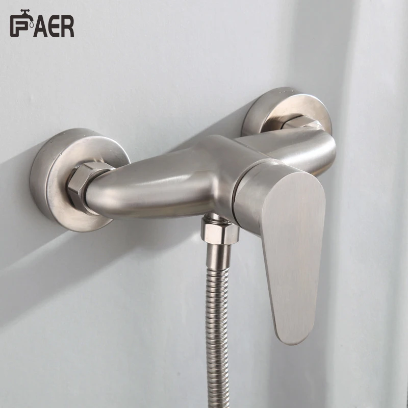 Brief Design Brushed Chrome Stainless Steel Hot Cold in-Wall  Hand Shower Faucet Set Bath Mixer for Bathroom