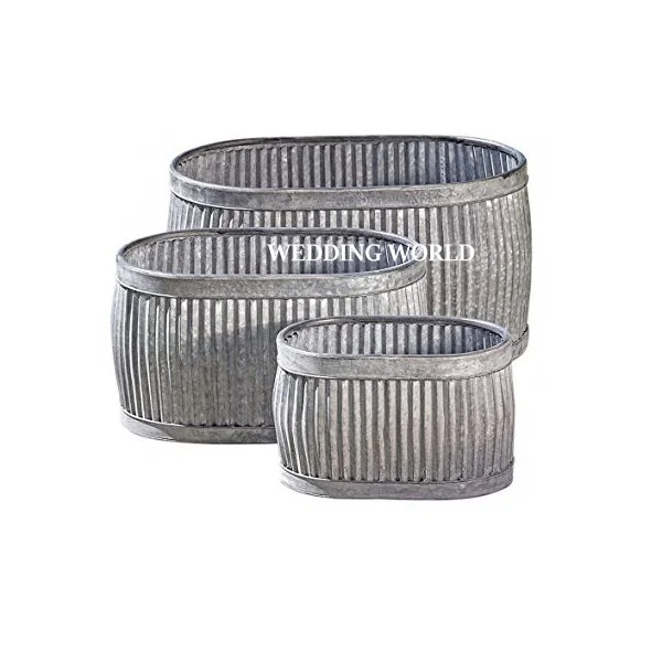 Set Of Three Galvanized Planter Premium Quality Handmade Planter Pot Customized Shape Wholesale New Metal Planter