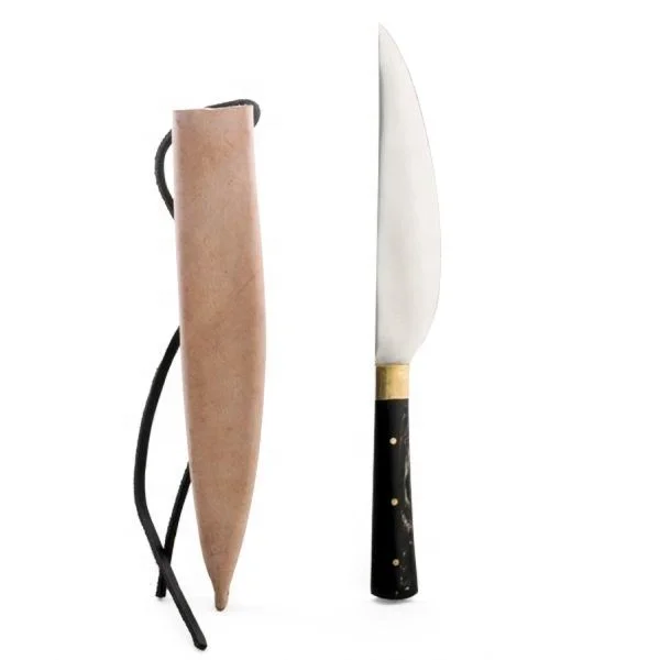 Best Value High Quality Custom Handmade Stainless Steel Medieval Utility Knife & Dining Knife With Cow Skin Leather Scabbard