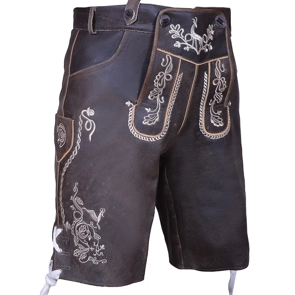 Customized Latest High Quality Bavarian Shorts In Fresh Cowhide Genuine Leather Lederhosen For Men