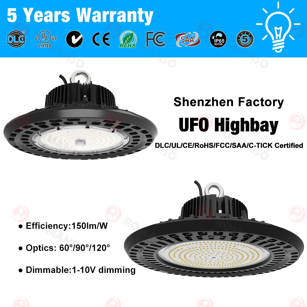 IP65 Industrial LED High Bay Lamp 100w ETL DLC Waterproof 100W 150W High Bay Lights UFO LED 200w