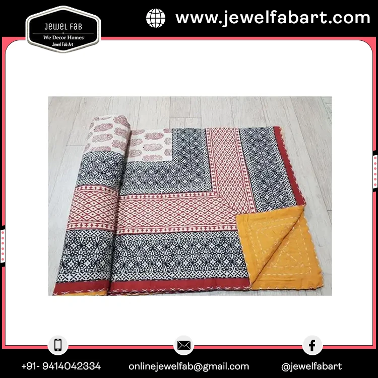 100% Cotton Vintage Kantha Quilt Cotton Handmade Quilt Indian Kantha Patchwork Bed Quilt Printed  Handmade