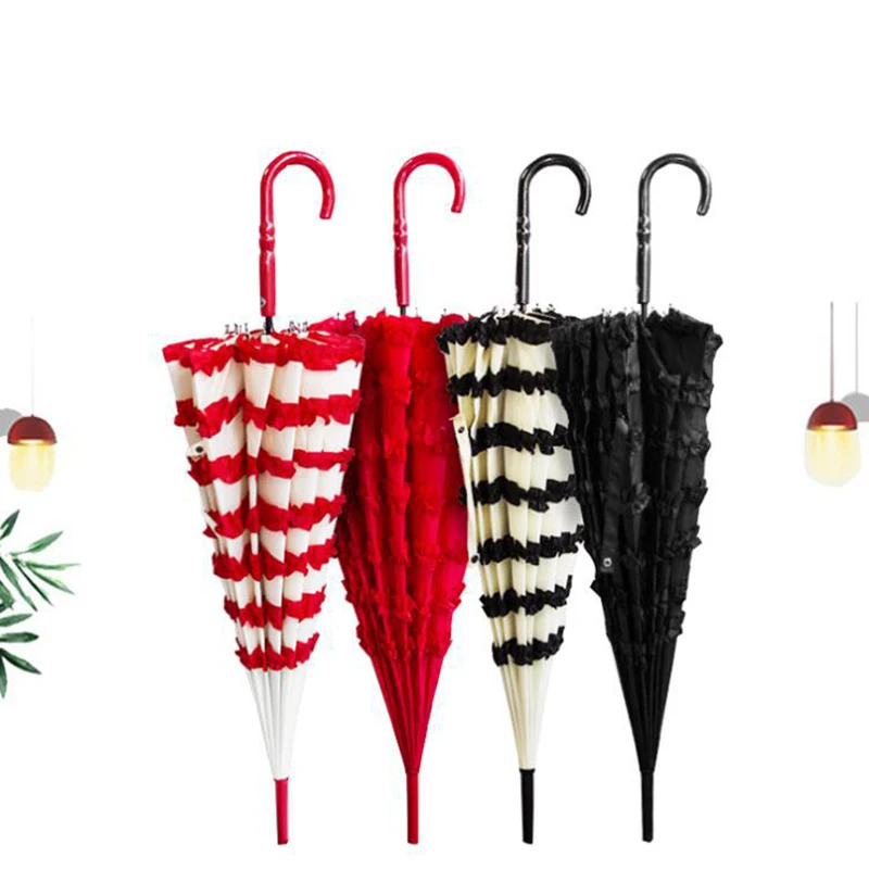 High quality special 16 ribs Manual Straight Umbrella Light and Elegant Lace Flower Edge Pagoda Umbrella