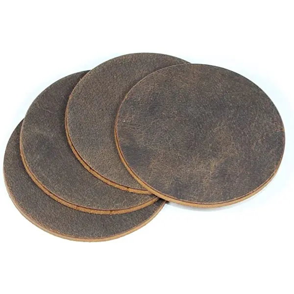 Leather Drink Coasters Green Pink Round Cup Mat Pad Table plate Placements For Dining Table