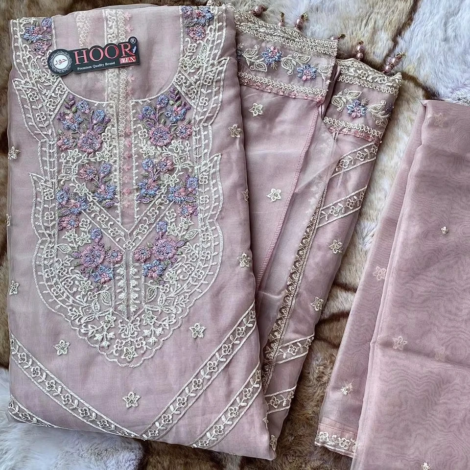 High Quality Stitched Pakistani Shalwar Kameez with Heavy Organza Top & Dupatta Paired with Santoon Bottom Inner Winter Adults