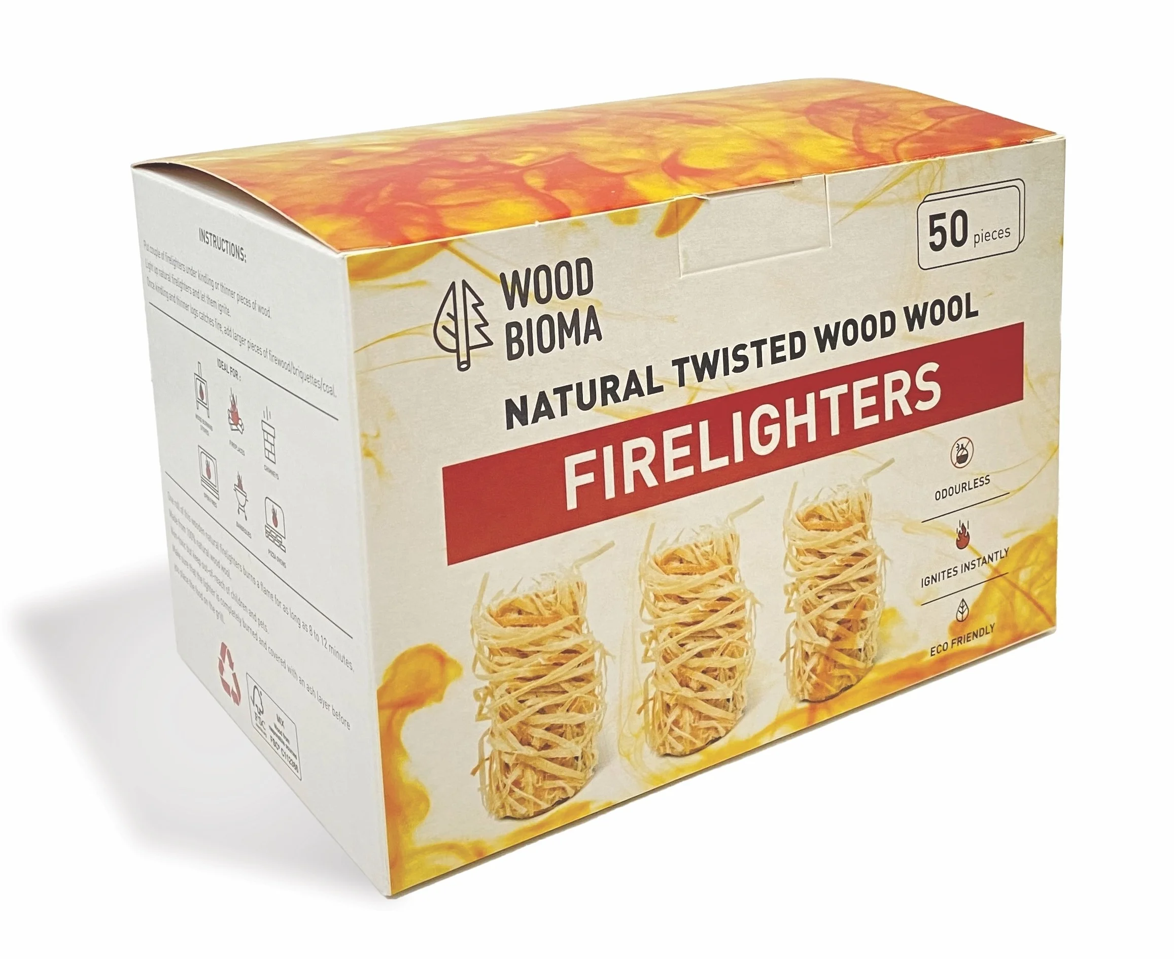 50-Piece Box of Natural Wood Wool Firelighter for BBQ Accessories