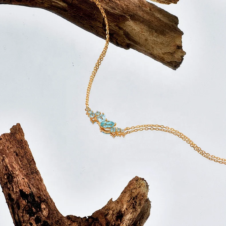 New Arrival YINSAKI 925 Sterling Silver Blue Topaz Pendant Necklace 14k 18k Gold Plated Mystic Topaz Necklace