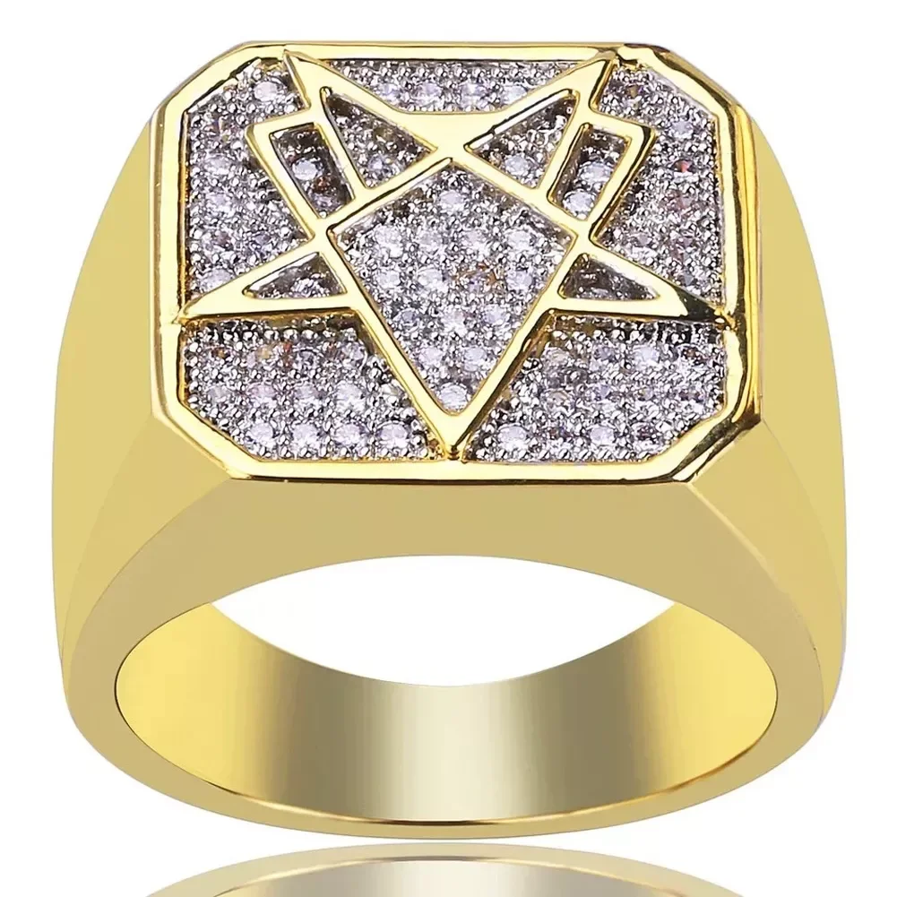 20 MM Masonic Design Hip Hop Certified Gold Real Diamond Band Ring Jewelry Gift For Both Woman Men