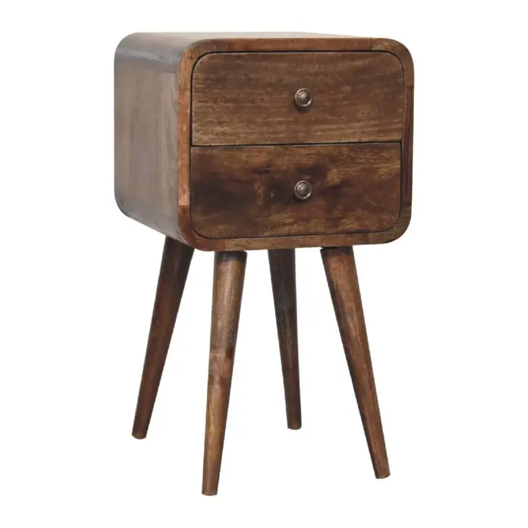 Mango Wood Curved Bedside Table: Unique Design with 2 Drawers - Add Organic Charm to Your Bedroom with Natural Mango Wood