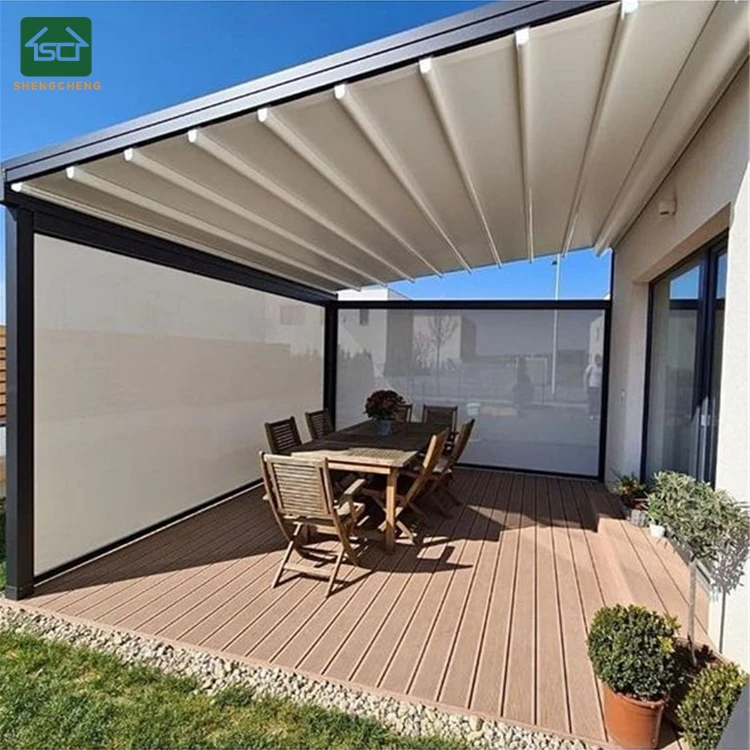 Motorized Retractable Pergola Roof Awning Folding Roof  Retractable Canopy with PVC Fabric