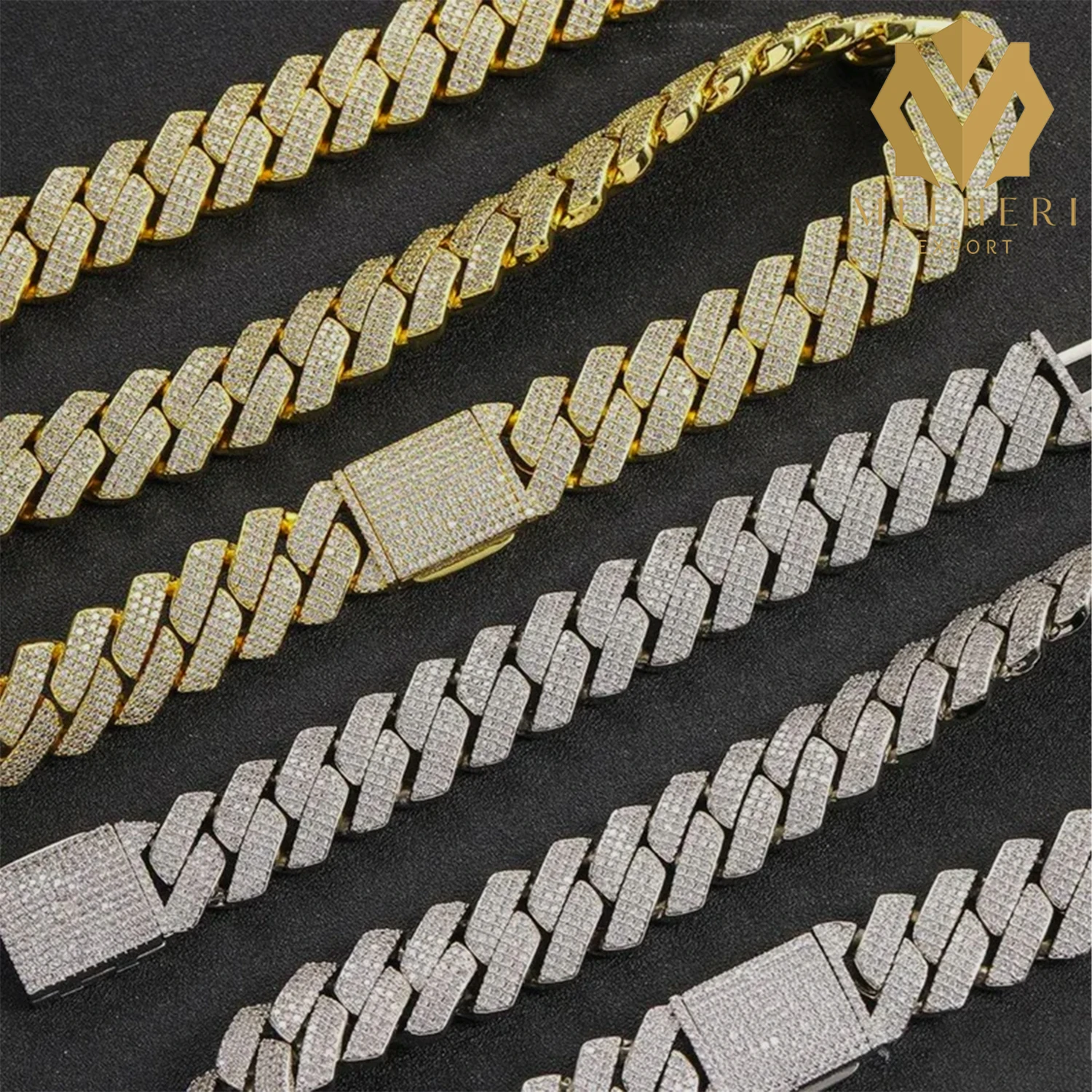 Iced Silver & Gold Plated Cuban Link Chain VVS Prong Set Diamonds 10-20mm Miami Cuban Link Chain Hip Hop Jewelry Fine Necklaces