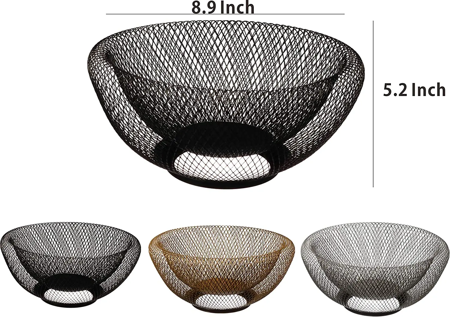 Mesh Fruit Bowl Decorative Fruit Basket Metal Candy Dish Holder Stand for Kitchen Counter Dining Room Table Office, 10 Inch (Bl