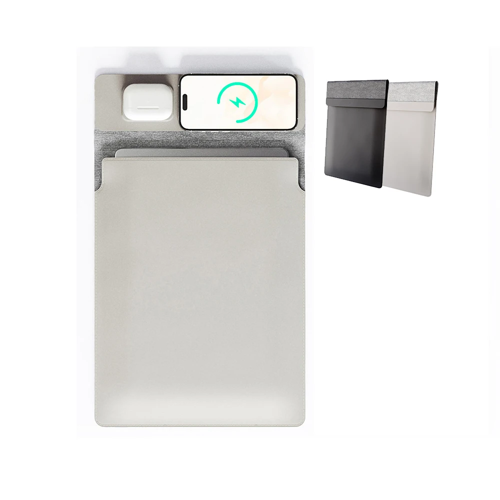 Custom Travel Waterproof Laptop Cover Protective Bag Leather Wireless Charging Laptop Sleeve Pouch