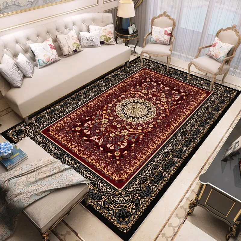 European-style Rugs Retro Ethnic Style Crystal Velvet Carpet Large Area Bedroom Carpets Simple Sofa Coffee Table Rug Living Room