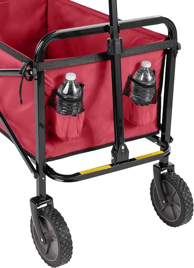 THCW10197 - Basics Collapsible Folding Wagon, Heavy Duty, Utility Wagon for Sports, Camping, Garden, and Shopping, Red