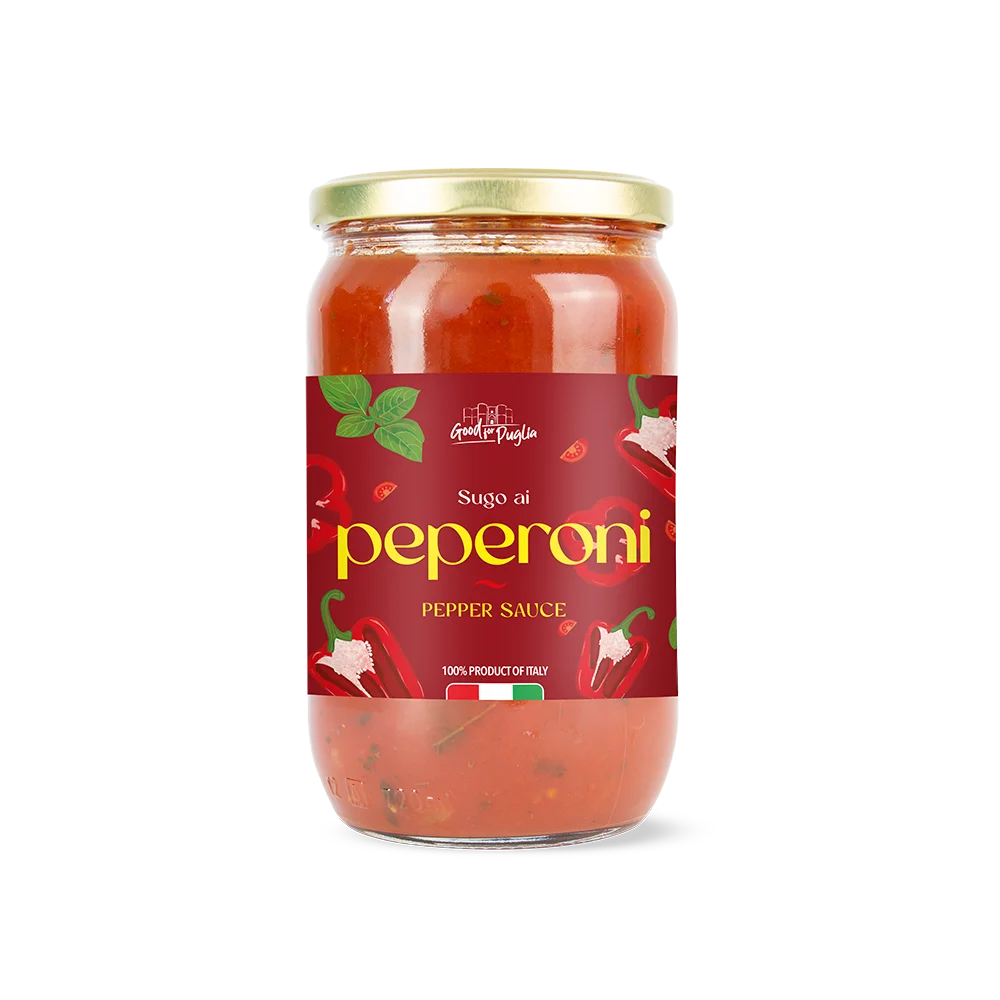 Premium Italian Tomato Sauce with Peppers, 680g Glass Jar ideal for Import or Retail