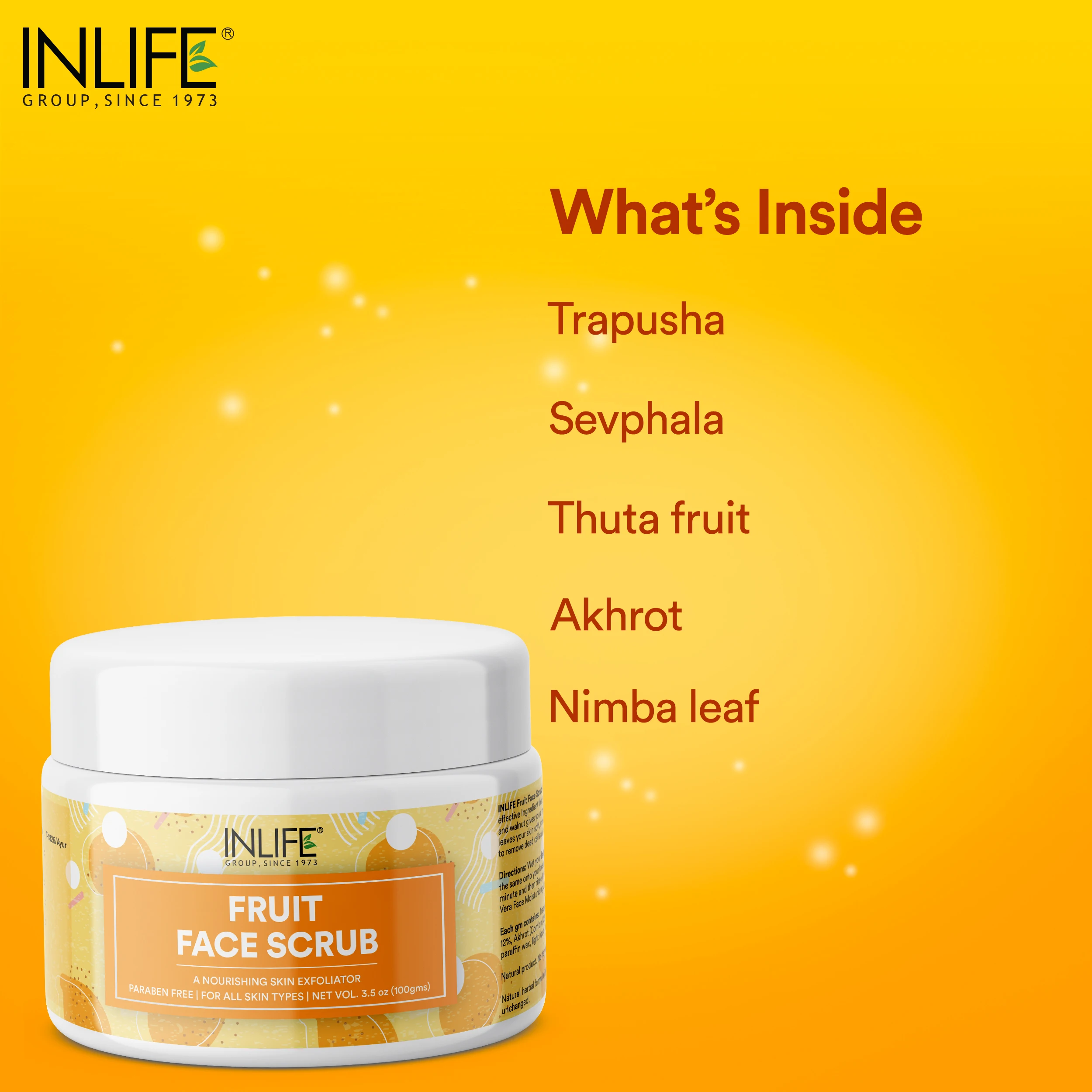 INLIFE Fruit Face Scrub (100g Pack) Paraben Free - GMP Certified Manufacturing Facility