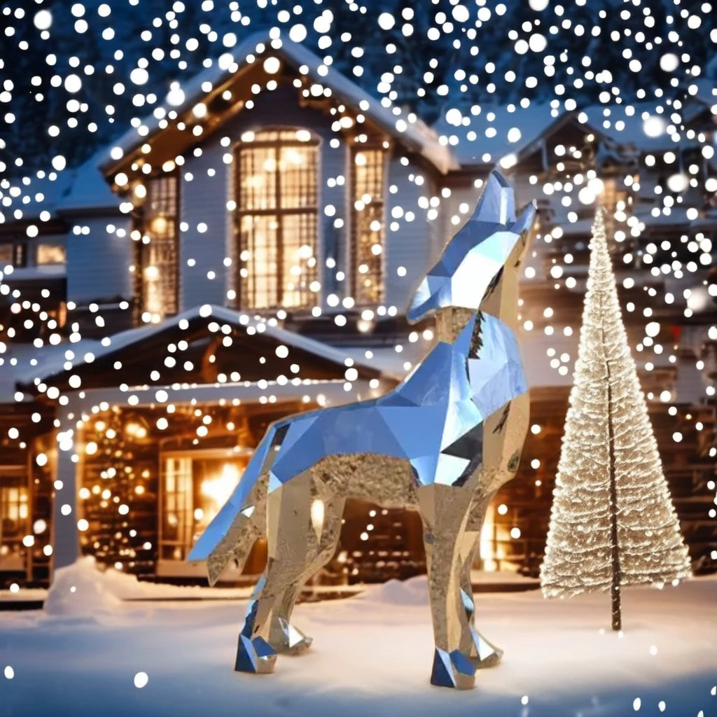 Modern Animal Mirror Polished Stainless Steel 3M Wolf Sculpture Christmas Decoration Metal Crafts