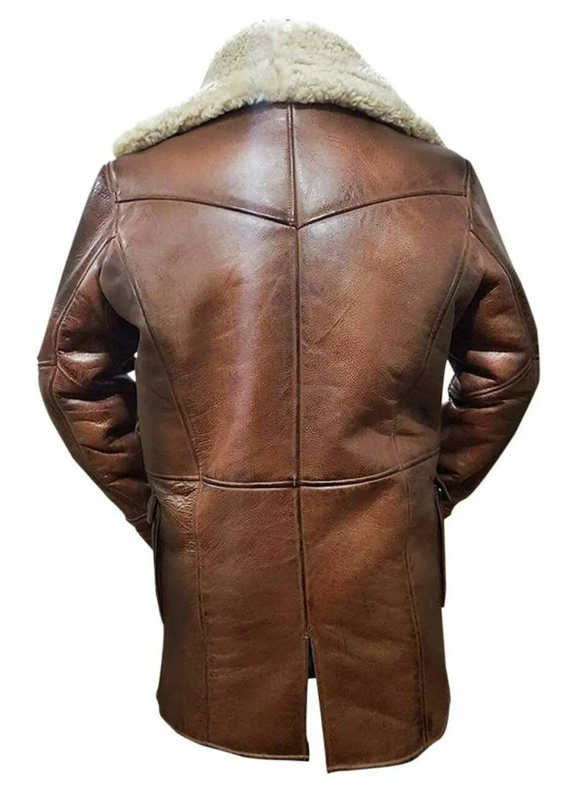Mens Leather Long Jacket Bane Coat Winter Trench Coat Genuine Lambskin Wool Fur shearling long leather coat