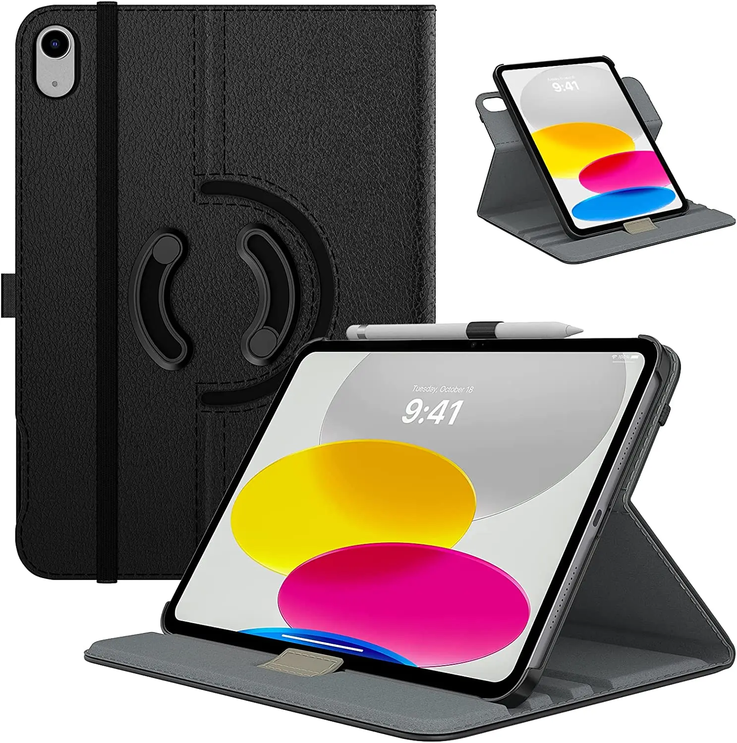 TiMOVO 90 Degree Rotating Smart Stand Cover Case for iPad 10th Gen 2022 10.9 inch   Protective Leather Cover with Stylus Loop