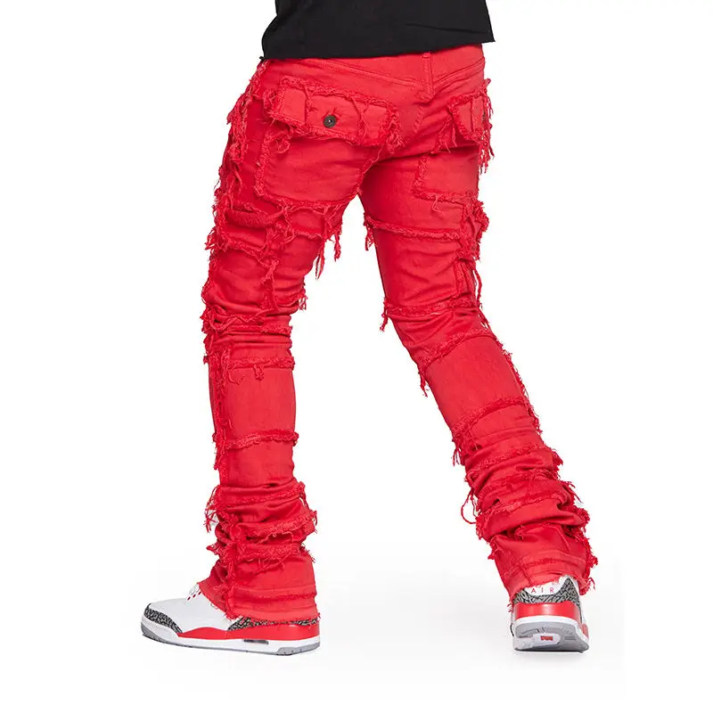 Custom Distressed Ripped Stacked Jeans For Men Heavyweight Plus Size  Denim Jeans Pants Men