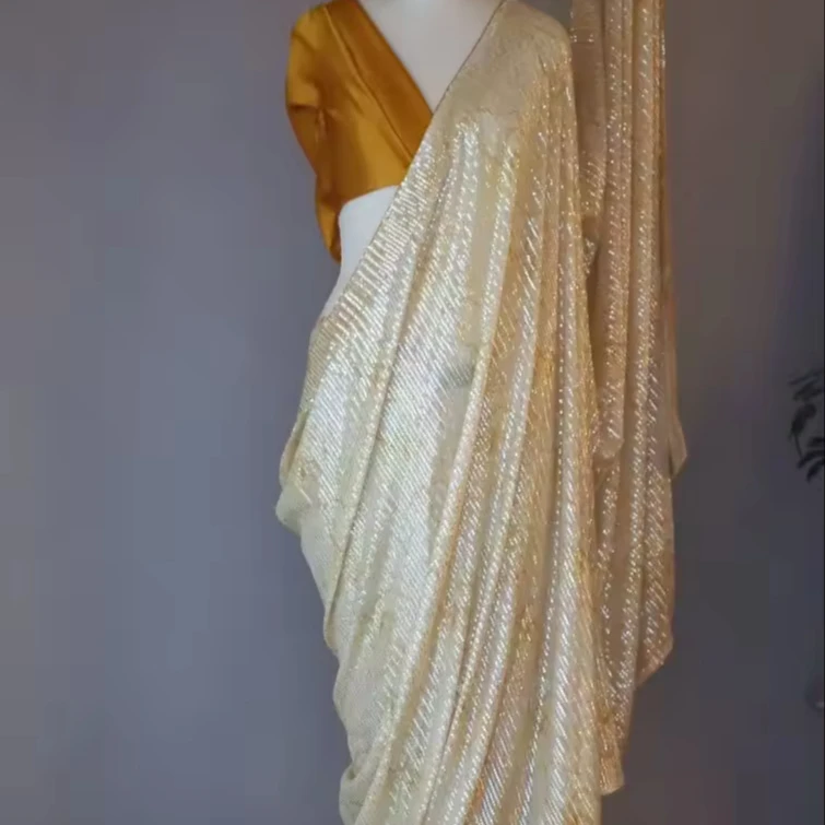 smooth original Gorgette with digital print and full Siqunace work Bondind With Structure Designer Saree