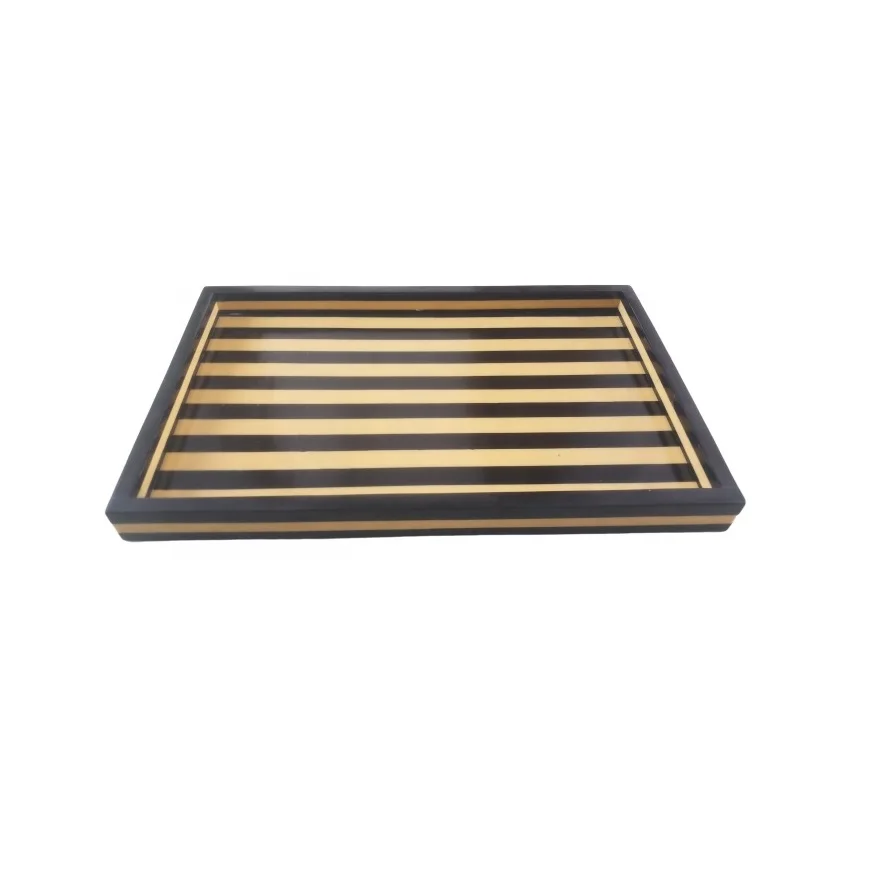 Premium Quality Wooden Serving Tray With Metal Handle For Hotel Restaurant  Decor From India
