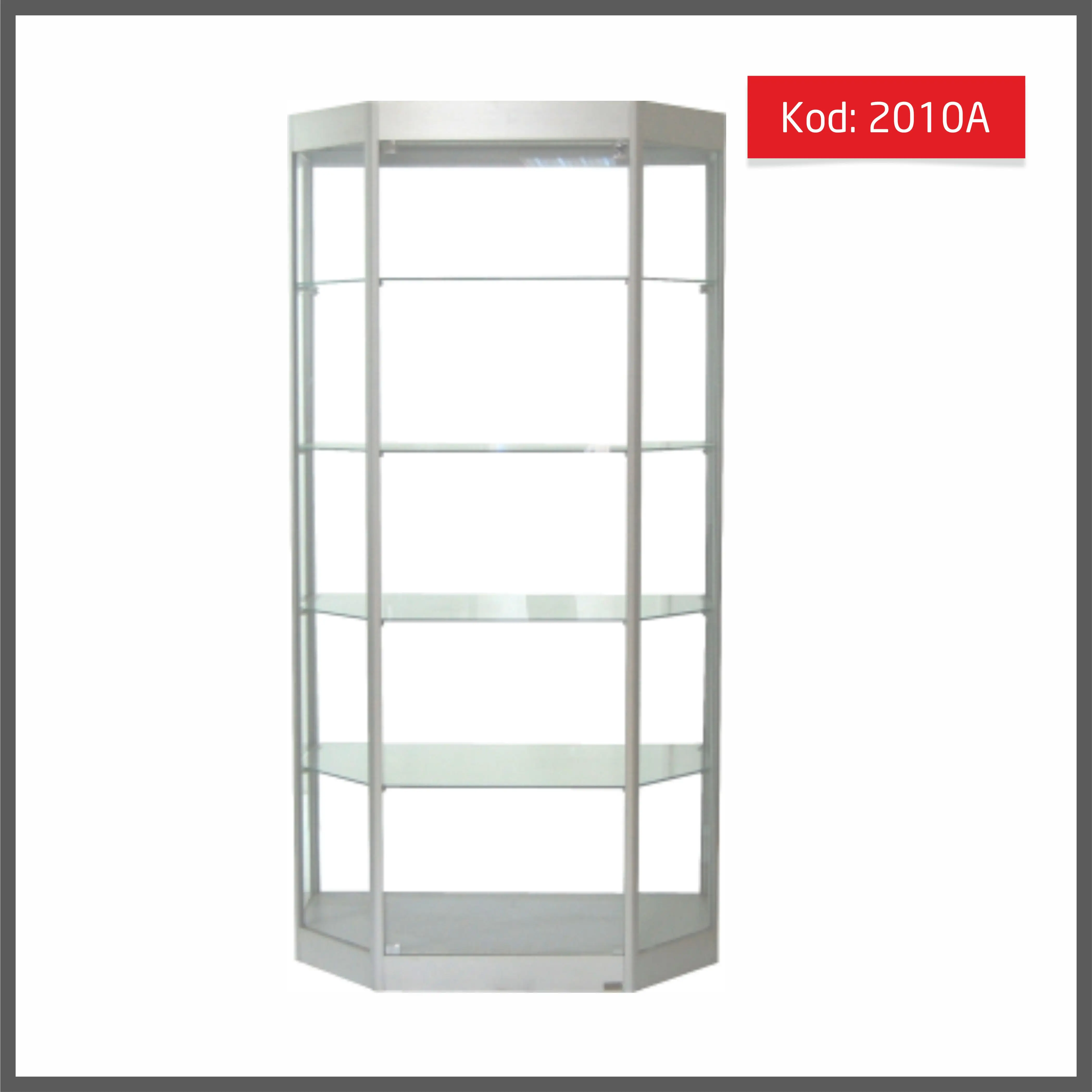 Modern Design Geometric Free Standing Hexagonal Tower Glass Display Cabinets , Aluminum Frame Corner Glass Vitrines