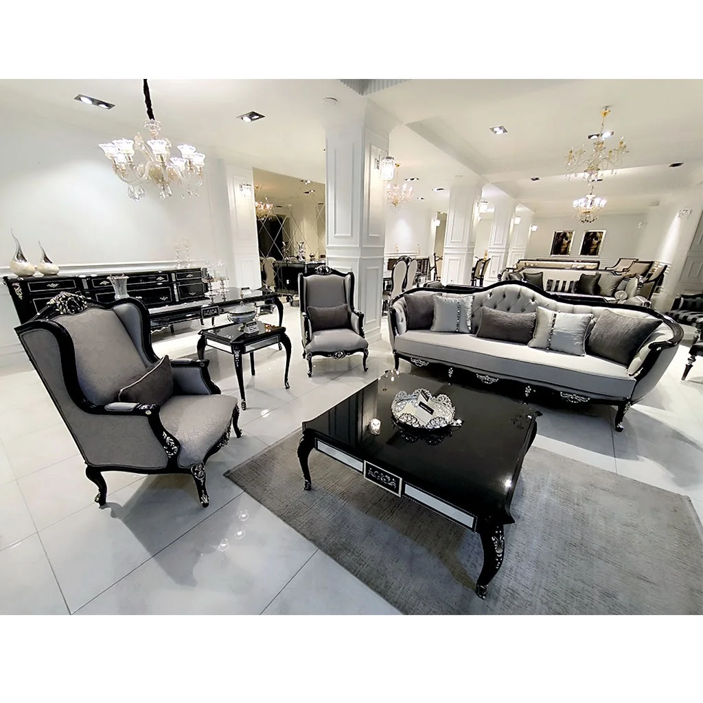 European Black Vintage Baroque Antique Furniture Wooden Sofa Living Room Dining Table Luxury Carving Chair Console Cabinet