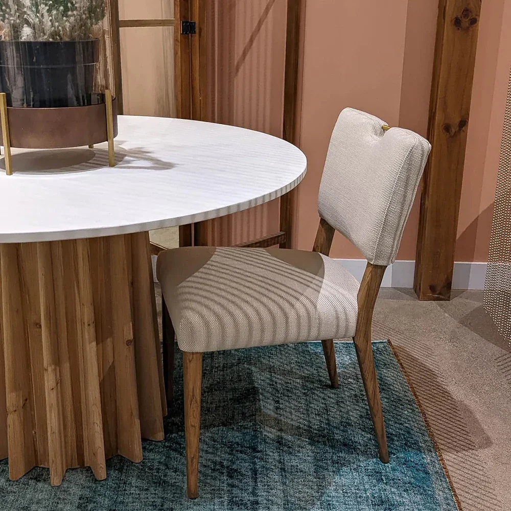 luxury style pine wood base oak desktop round shape dining table wood dining table for dining room