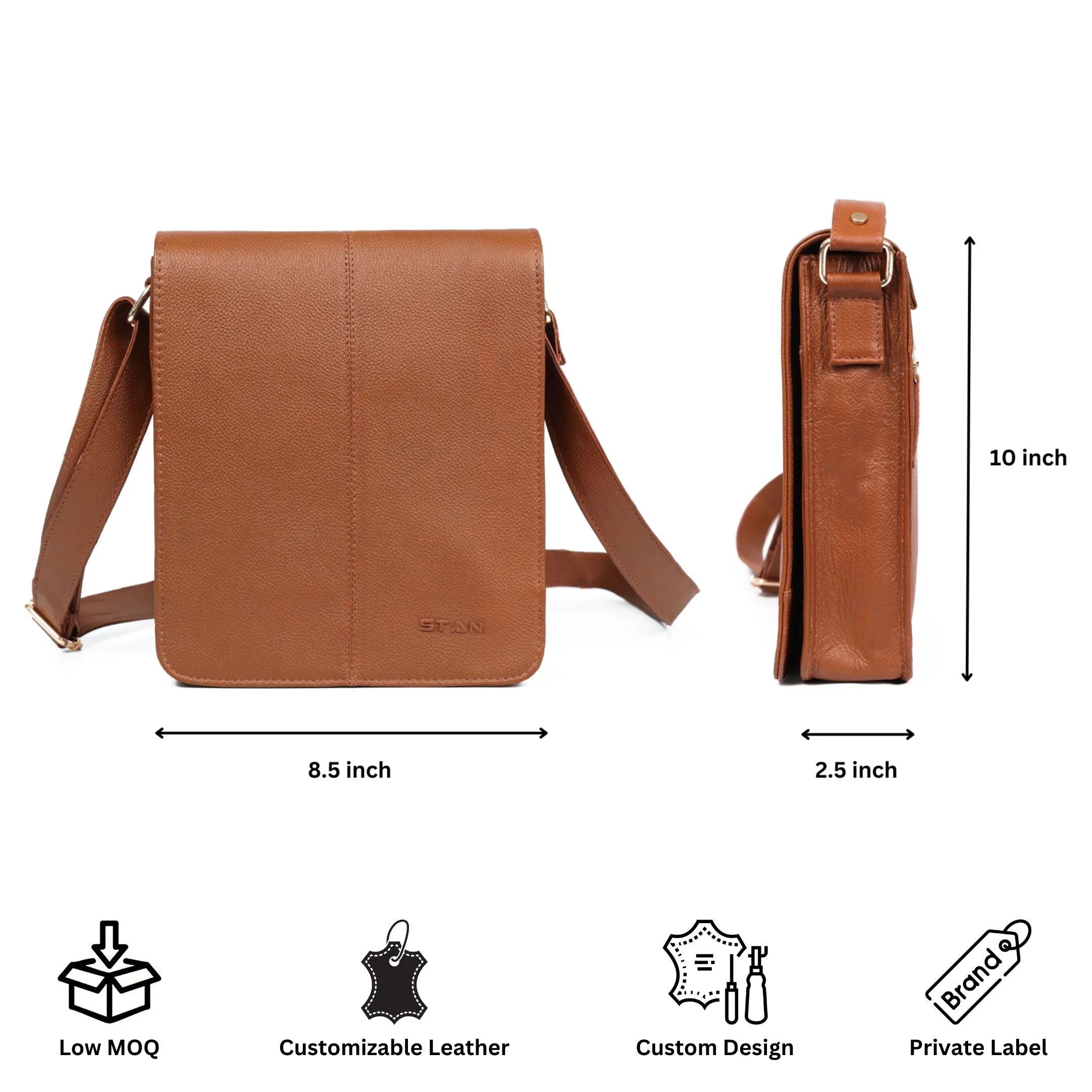 Premium Pebbled Leather Messenger Bag for Men Custom Crossbody with YKK Zipper Genuine Leather Shoulder Bag for Business Travel