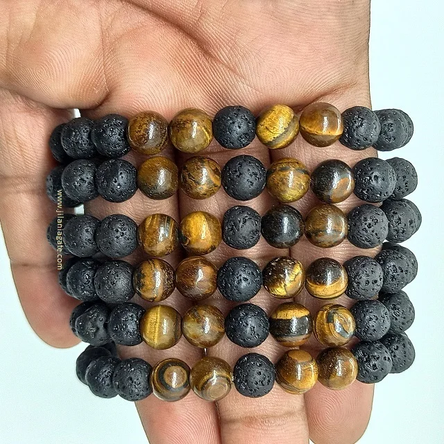 New Fashion 8mm Natural Agate Lava + Tiger Eyes  Bead Round Bracelet Stone Wholesale Bracelet Adjustable Unisex |Buy Jilaniagate