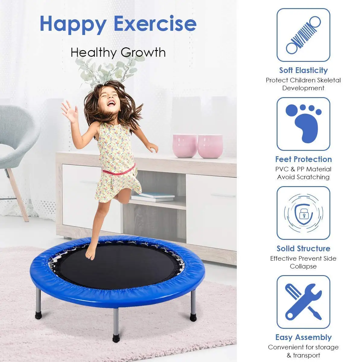 Buy Premium Grade Fitness 40 Inch Mini Trampoline for Adults and Kids, Rebounder Trampoline, with Padding & Springs