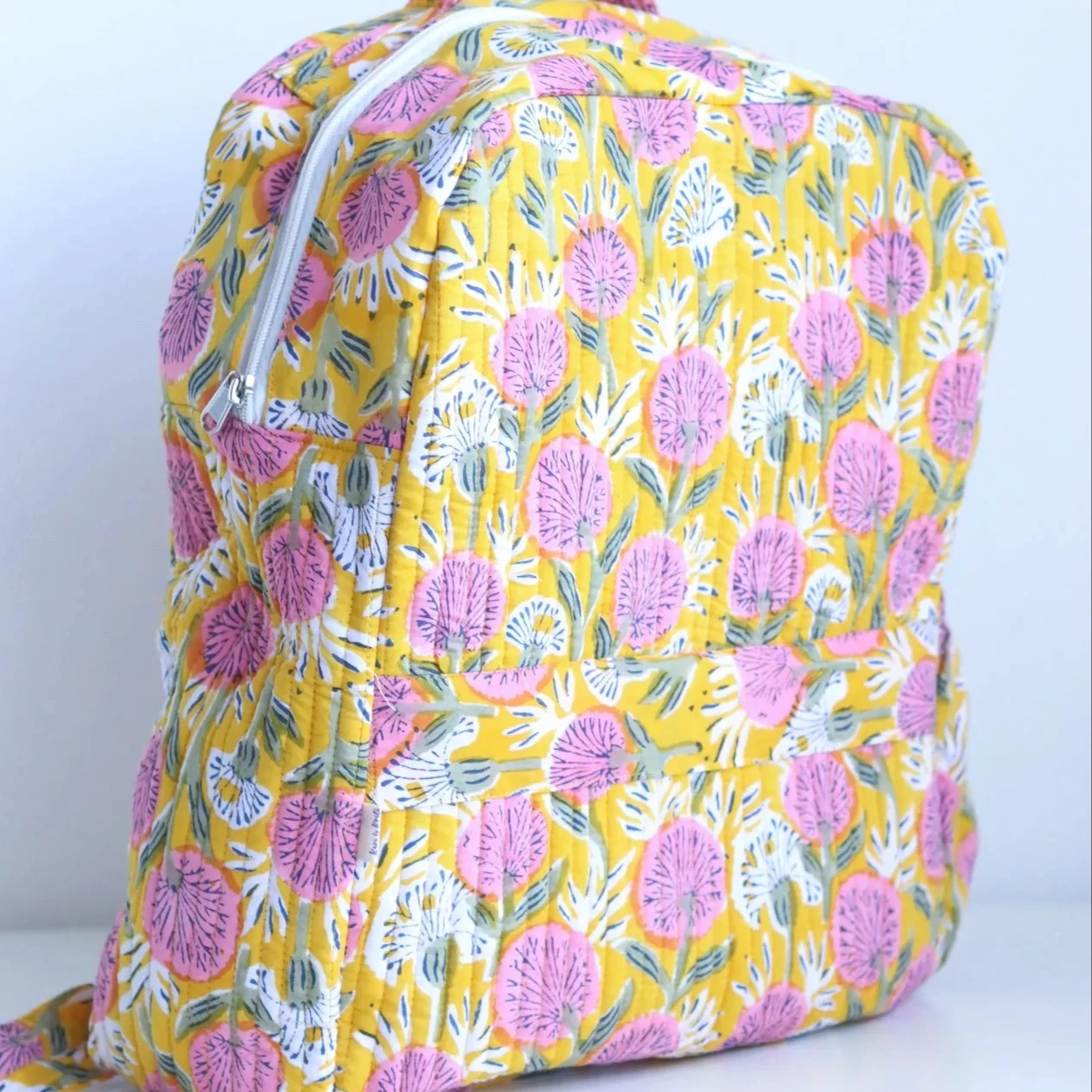 Large Capacity Quilted Travel Backpack Fabric Daily School Backpack with Handbag Canvas Travel Bag for Girls